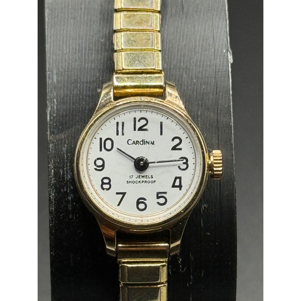 Vintage Cardinal Ladies Mechanical Watch 17 Jewels Shockproof Gold Tone